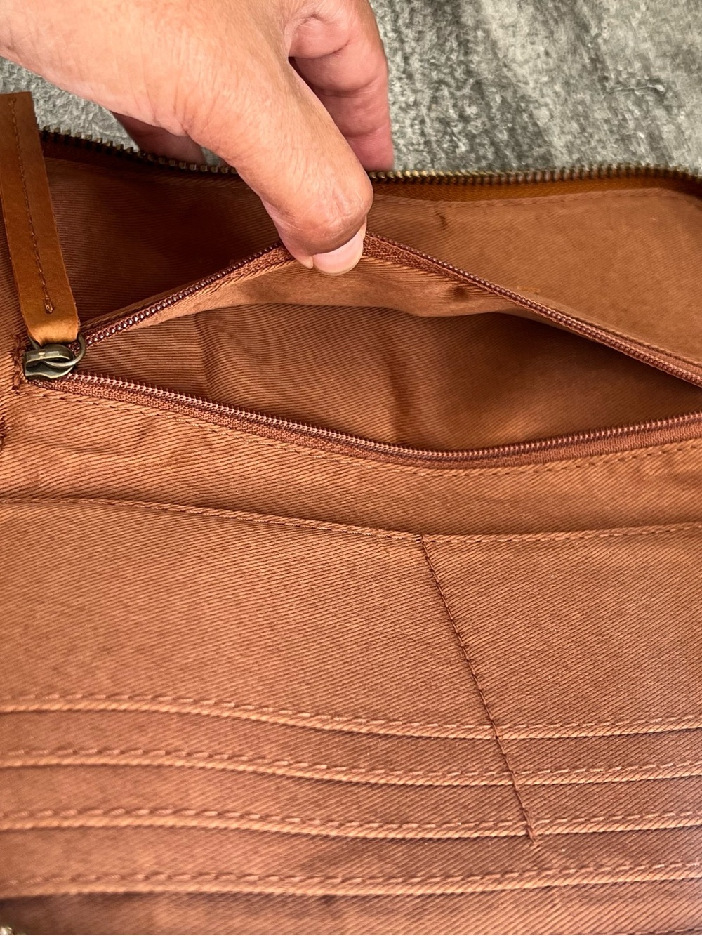 Free People Vegan Leather Wristlet Wallet | Tan Zip-Around Distressed Clutch - Picture 6 of 9